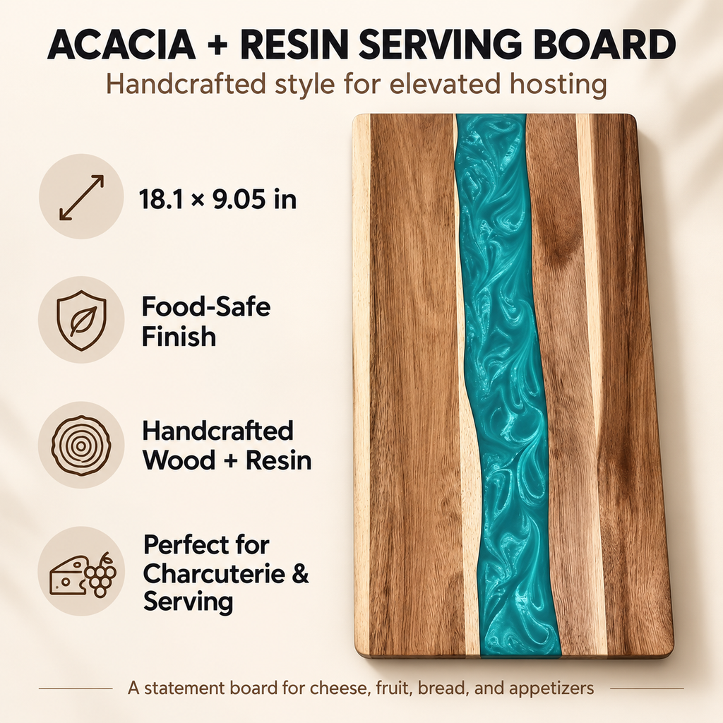 RiverGlow Epoxy Resin Acacia Cheese Board gallery image
