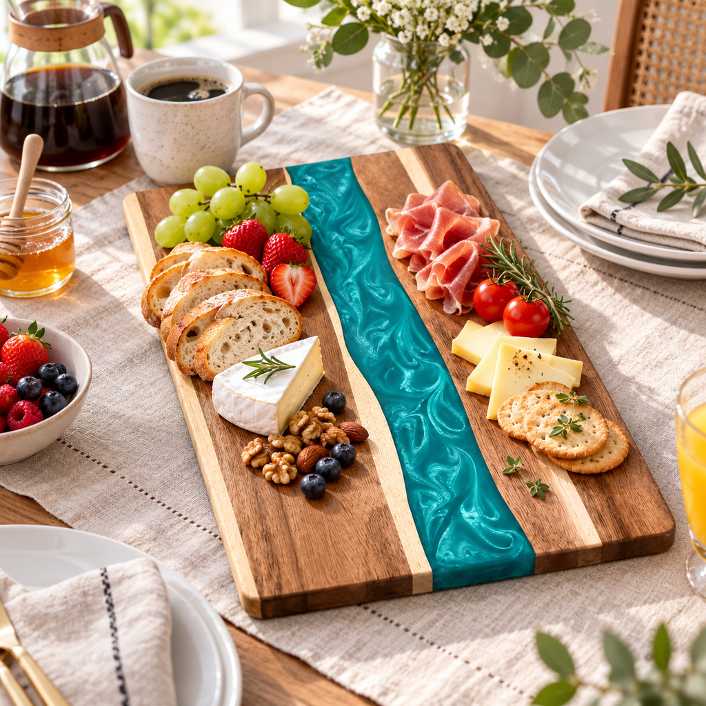 RiverGlow Epoxy Resin Acacia Cheese Board gallery image