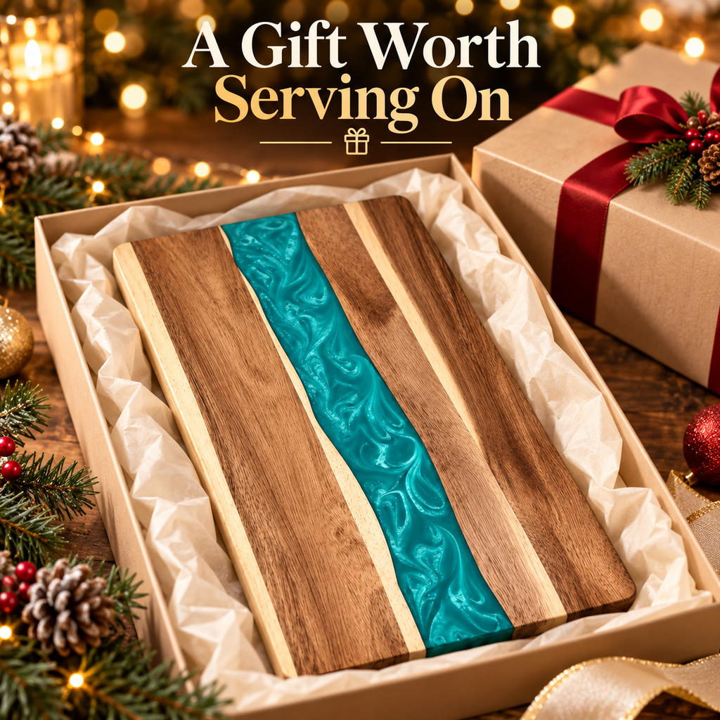 RiverGlow Epoxy Resin Acacia Cheese Board gallery image
